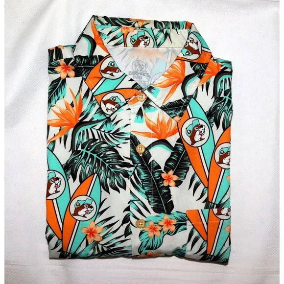 Buc-ee's Men's Short Sleeve Button Up Hawaiian Vacation Boho Size Medium - Picture 4 of 5